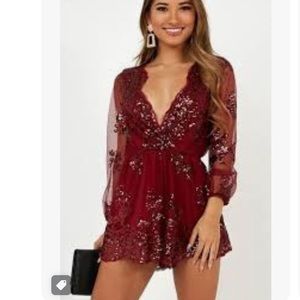 🎉 Host Pick🎉 Showpo. What Comes Around Sequin Playsuit in Wine Size 8